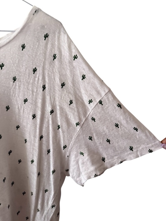 White 100% Linen Cactus Print Scoop Neck Women's Top T Shirt Size XL - Picture 2 of 9